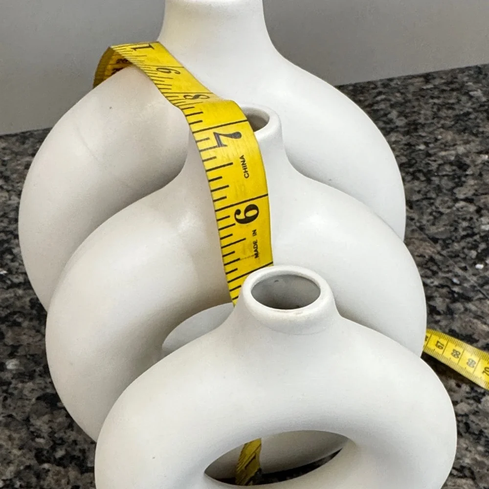 White Ceramic Ring Vases - Set of 3 - Picture 10 of 14